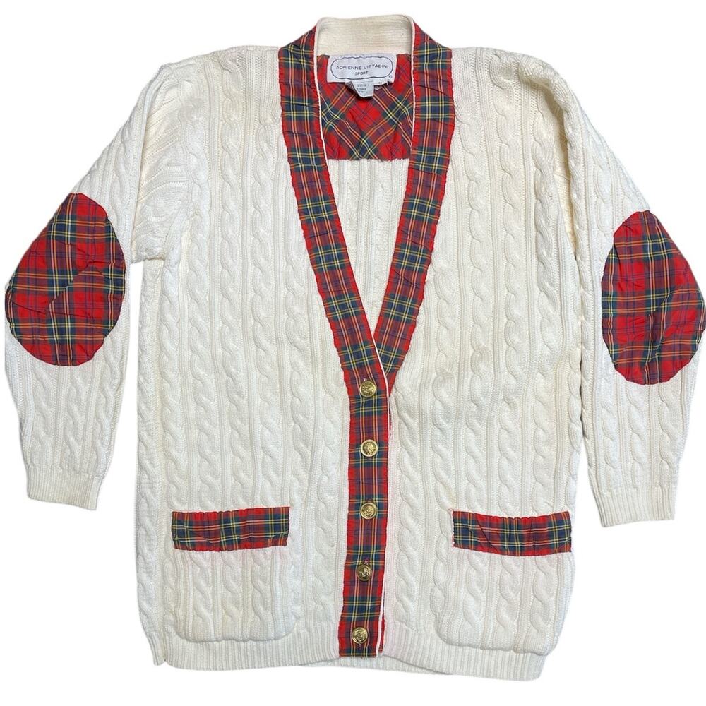 Adrienne Vittadini Sport Vintage Cream Cable Cardigan Sweater S